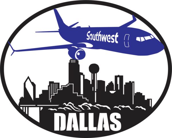 SWA 737 flying over Dallas wall art
