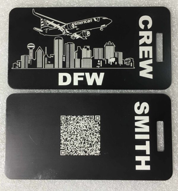 AA 737 Crew bag tag over DFW black with QR