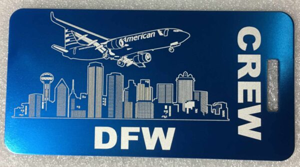 AA 737 over DFW no QR code crew bag tag